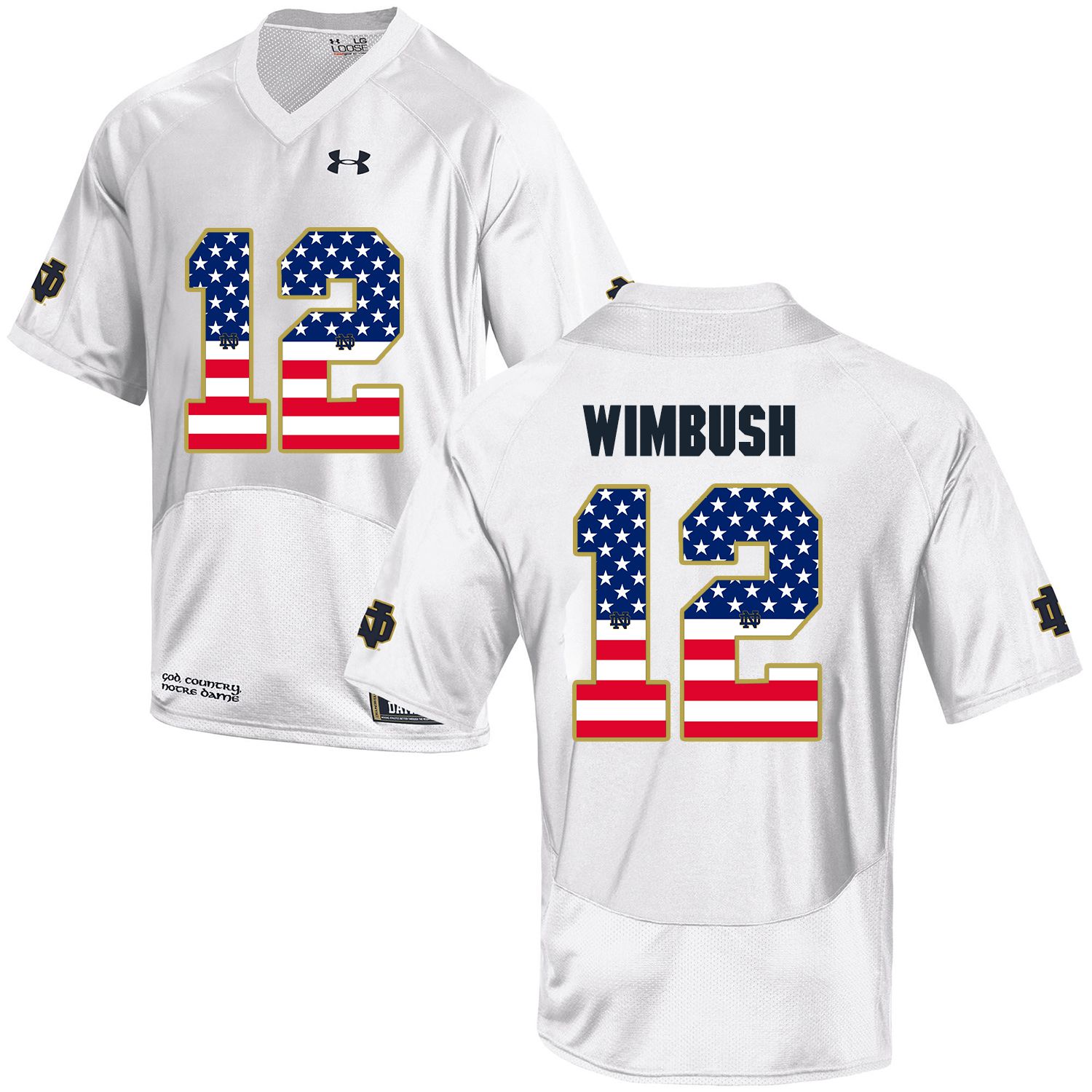 Men Norte Dame Fighting Irish 12 Wimbush White Flag Customized NCAA Jerseys